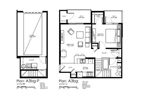 Two floor plans for apartment labeled A3bg.